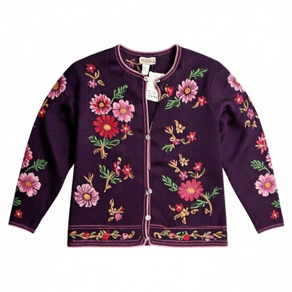 Vintage Coldwater Creek Cardigan Sweater 1X Embroidered Cottagecore Never Worn - Picture 1 of 11